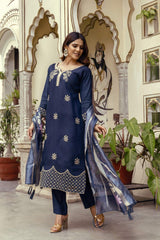 Embroidared Beads Viscose Chanderi Kurta Set