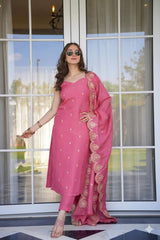 Embroidery Viscose Zari Chanderi Kurta Set