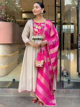 Pink Embroidared Silk Kurta Set