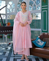 Pink Embroidared Flex Buti Cottan Kurta Set