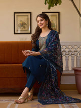Embroidared Beads Viscose Chanderi Kurta Set