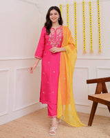 Embroidared Chanderi Kurta Set