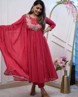 Maroon Embroidery Bsy Chinon Kurta Set