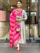 Pink Embroidared Silk Kurta Set