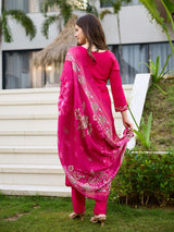 Pink Embroidared Beads Roman Silk With Cotton Lining Kurta Set