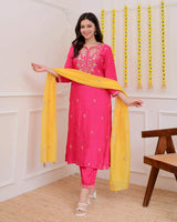 Embroidared Chanderi Kurta Set