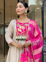 Pink Embroidared Silk Kurta Set