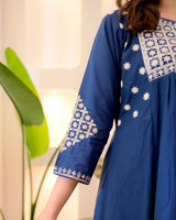 Rust Orange Thread Viscose Rayon Kurta Set with Dupatta