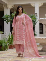 Embroidery Roman Silk With Cotton Lining Kurta Set