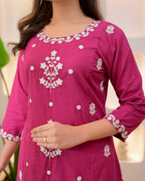 Orange Embroidared Rayon Slub Kurta Set