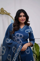 Blue Embroidared Chanderi Silk Kurta Set