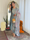 Dusty Teal Thread Bsy Viscose Kurta Set with Dupatta