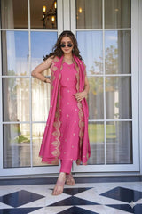 Embroidery Viscose Zari Chanderi Kurta Set