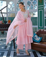 Pink Embroidared Flex Buti Cottan Kurta Set
