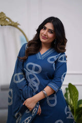Blue Embroidared Chanderi Silk Kurta Set