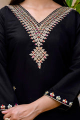 Embroidared Beads Viscose Chanderi Kurta Set