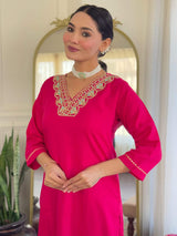 Embroidery Rayon Slub Kurta Set