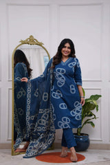 Blue Embroidared Chanderi Silk Kurta Set