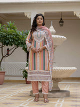 Orange Embroidery Rayon Slub Kurta Set