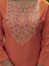 Orange Embroidery Rayon Kurta Set