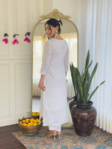 White Embroidery Viscose Chanderi Kurta Set
