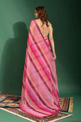 Multicolor Leriya Print Chiffon Saree with Mirror Work