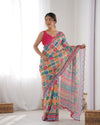 Vibrant Multicolor Chinnon Saree with Kutchi Mirror Work