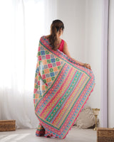 Vibrant Multicolor Chinnon Saree with Kutchi Mirror Work