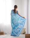 DVS-21 Blue & White Chinnon Saree with Kutchi Mirror Work