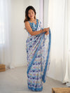 Multicolor Floral Print Heavy Chinnon Saree with Mirror Lace Border