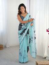 DVS-60 Sky Blue Chinnon Saree with Kutchi Mirror Work