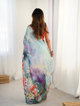 DVS-67 Multicolor Chinnon Saree with Kutchi Mirror Border