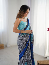 DVS-73 Multicolor Chinnon Saree with Kutchi Mirror Lace