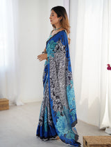 DVS-73 Multicolor Chinnon Saree with Kutchi Mirror Lace