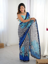 DVS-73 Multicolor Chinnon Saree with Kutchi Mirror Lace