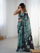 DVS-78 Black & Teal Chinnon Saree with Kutchi Mirror Lace Border