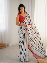 DVS-80 Multicolor Striped Chinnon Saree with Mirror Work
