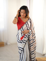 DVS-80 Multicolor Striped Chinnon Saree with Mirror Work