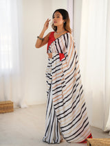 DVS-80 Multicolor Striped Chinnon Saree with Mirror Work