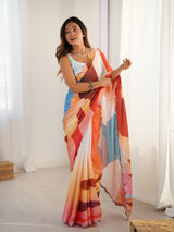 Multicolor Heavy Chinnon Saree with Kutchi Mirror Lace Border