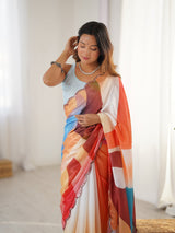 Multicolor Heavy Chinnon Saree with Kutchi Mirror Lace Border