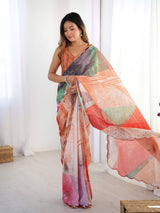 Multicolor Heavy Chinnon Saree with Kutchi Mirror Work Border