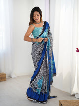 Multicolor Heavy Chinnon Saree with Kutchi Mirror Lace Border