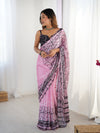 Pink Chinnon Printed Saree with Kutchi Mirror Lace Border