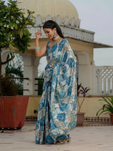 Multicolor Chinnon Ready-to-Wear Saree with Kutchi Mirror Work
