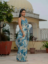 Multicolor Chinnon Ready-to-Wear Saree with Kutchi Mirror Work