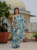 Multicolor Chinnon Ready-to-Wear Saree with Kutchi Mirror Work