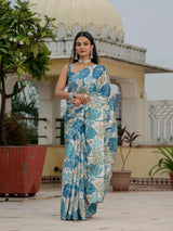 Multicolor Chinnon Ready-to-Wear Saree with Kutchi Mirror Work