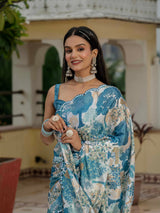 Multicolor Chinnon Ready-to-Wear Saree with Kutchi Mirror Work