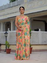 Multicolor Floral Print Ready To Wear Chinnon Saree